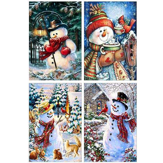 DIY Christmas Snowman Rectangle Diamond Painting Kit, Including Resin Rhinestones Bag, Diamond Sticky Pen, Tray Plate and Glue Clay