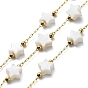 Natural Shell Star Beaded Link Chains, with Ion Plating(IP) Golden 304 Stainless Steel Paperclip Chains, Soldered, with Spool