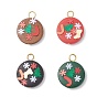 Подвески из натурального грушевого дерева с пластиковыми пайетками, плоско-круглые, Новогодняя тема
