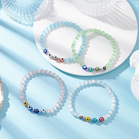 4 шт. 4 Цвета: кошачий глаз и сглаз, круглые эластичные браслеты ручной работы из бусин лэмпворк для женщин