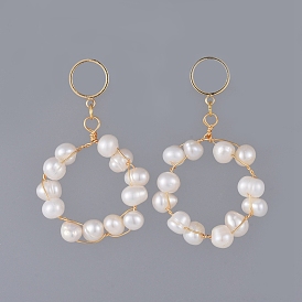 Dangle Stud Earrings, with Natural Cultured Freshwater Pearl Beads and Brass Stud Earring Findings, Cardboard Box and Plastic Earring Back/Ear Nuts