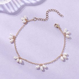 Браслеты с подвесками в виде рисовых зерен из натурального культивированного пресноводного жемчуга, браслеты-цепочки из латуни для женщин, белые