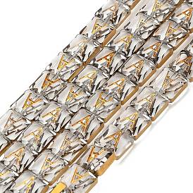 Стеклянные бусины с гальваническим покрытием , квадрат с буквой а, граненые