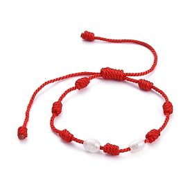 7 Knot Lucky Bracelets, Adjustable Nylon Milan Cord Braided Bead Bracelets, Red String Bracelets, with Grade B Natural Cultured Freshwater Pearl Beads