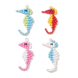 4 шт. подвески из стеклянного бисера в виде морского конька, с медной проволокой и 304 соединительными кольцами из нержавеющей стали