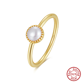 925 Sterling Silver with Natural Freshwater Pearls Rings, Round