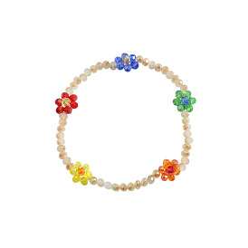 Retro Daisy Bracelet Handmade Colorful Crystal Flower Elastic Jewelry Accessory