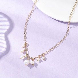 Подвеска-кисточка из натурального жемчуга 304 Цепочка из нержавеющей стали в виде скрепки для женщин, цветочный белый