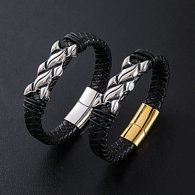 Браслеты из плетеного шнура из искусственной кожи в стиле панк, 304 браслеты с подвесками из нержавеющей стали для мужчин, с магнитной застежкой