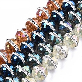 Гальванические стеклянные бусины, с покрытием AB цвета, с кристально горный хрусталь, граненые круглые