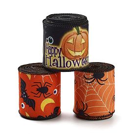 5 Yards Halloween Printed Polyester Wired Ribbon, for Garment Accessories, Gift Decoration