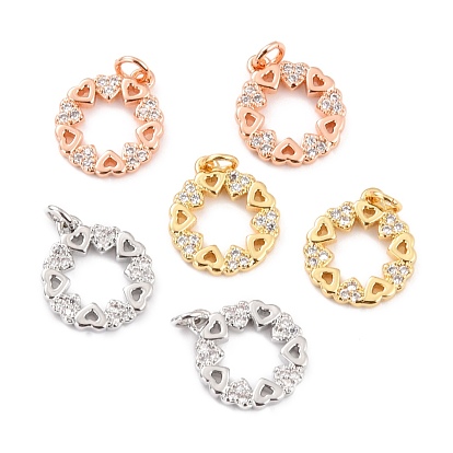 Латунные микро проложить кубического циркония подвески, с прыжковых колец, долговечный, без кадмия и без свинца, плоско-круглые с сердцем