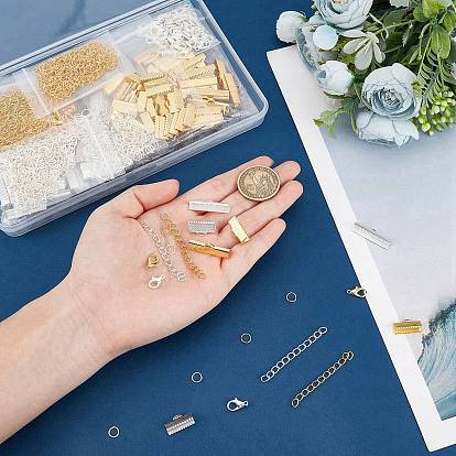 CHGCRAFT DIY Jewelry Making Findings Kits, Including 160Pcs Iron Ribbon Crimp Ends & 80Pcs End Chain & 400Pcs Jump Rings, 120Pcs Alloy Lobster Claw Clasps