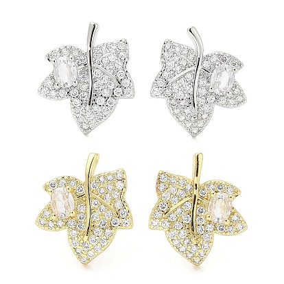 Серьги-гвоздики из латуни с микро-паве из прозрачного кубического циркония для женщин, без кадмия и без свинца, долговечный, кленового листа