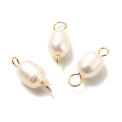 Natural Cultured Freshwater Pearl Beads Links Connectors,  with Golden 304 Stainless Steel Eye Pins, Rice