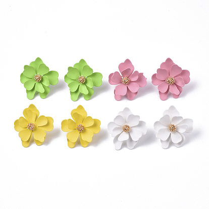 Sprühlackierte umweltfreundliche Ohrstecker aus Eisen, mit rohen (nicht plattierten) Stiften, Blume, Cadmiumfrei und Nickel frei und Bleifrei