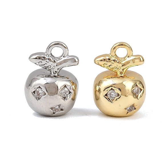Латунные микропаве прозрачные кубические циркониевые подвески, яблоко, без кадмия, без никеля и без свинца