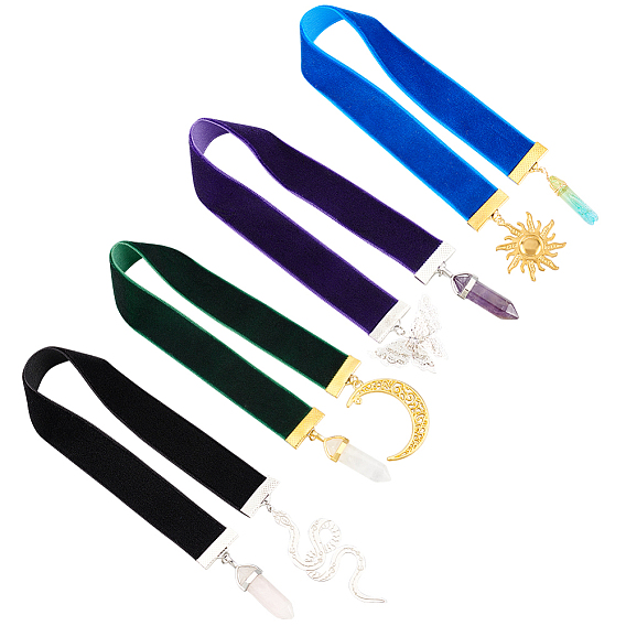 Бархатные закладки с подвеской в виде змеи/солнца/бабочки/луны, натуральный розовый кварц / кристалл кварца / аметист / краситель двухцветный хрустальный кулон-закладка