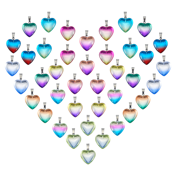 40Pcs 10 Colors Handmade Lampwork Pendants, Heart Charms