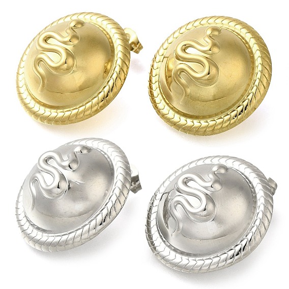 304 плоские круглые серьги-гвоздики из нержавеющей стали в форме змеи