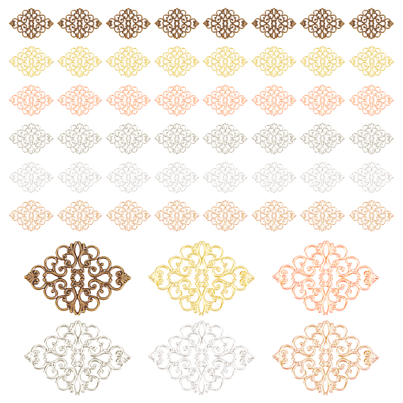 60pcs 6 colors Alloy Filigree Joiners, Flower, Hollow