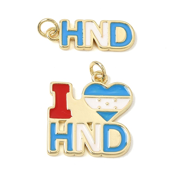 Brass Enamel Pendants, Rack Plating, Long-Lasting Plated, Cadmium Free & Lead Free, Real 18K Gold Plated