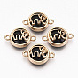 Glass Links Connectors, with Light Gold Plated Alloy Findings, Flat Round with Elephant