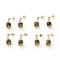 Dangle Stud Earrings, with Gold Sand Lampwork Beads, 304 Stainless Steel Stud Earrings Findings and Brass Ear Nuts, Round, Golden