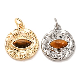 Подвески из латуни и натурального тигрового глаза, с целью перехода в кольце, стойки покрытие, долговечный, плоский круглый шарм