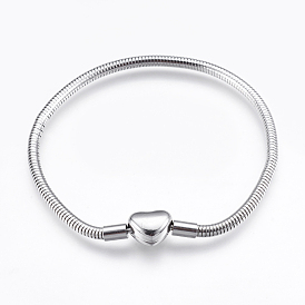 304 Stainless Steel European Style Round Snake Chains Bracelet Making, with Clasps