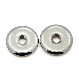 Non-magnetic Synthetic Hematite Pendants, Grade AA, Donut/Pi Disc, 25x4mm, Hole: 5mm