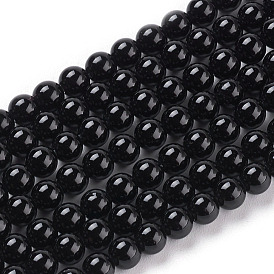 Brins de perles rondes en onyx noir naturel