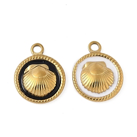 304 нержавеющей стальной эмали подвески, плоская круглая с подвеской из ракушек, золотые