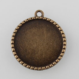 Тибетский стиль античная бронза сплава плоские круглые настройки подвеска кабошон, без кадмия, без никеля и без свинца, лоток : 25 мм, 32.5x29x2.5 мм, Отверстие : 2 мм , около 190 шт / 1000 г