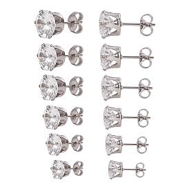 Cubic Zirconia Stud Earrings, with Stainless Steel Findings