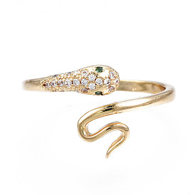 Green Cubic Zirconia Snake Wrap Cuff Ring, Brass Open Ring for Women, Nickel Free