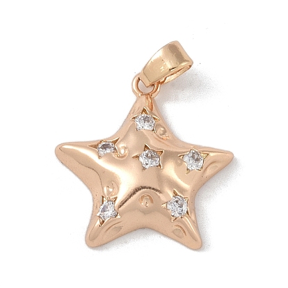 Brass Micro Pave Clear Cubic Zirconia Pendants, Cadmium Free & Nickel Free & Lead Free, Star