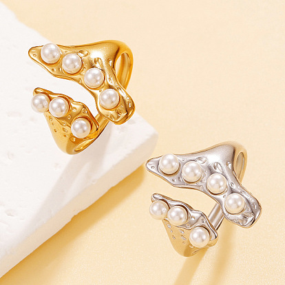 304 Открытые кольца-манжеты из нержавеющей стали с имитацией жемчуга для женщин, самородки