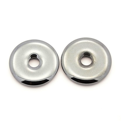 Non-magnetic Synthetic Hematite Pendants, Grade AA, Donut/Pi Disc, 25x4mm, Hole: 5mm