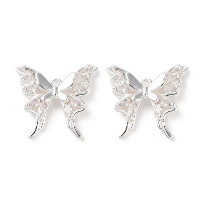 Brass Micro Pave Clear Cubic Zirconia Pendants, Cadmium Free & Nickel Free & Lead Free, Butterfly