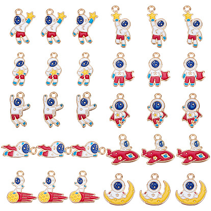 60Pcs 10 Styles Alloy Enamel Pendants, Spaceman