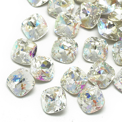 DIY Pointed Back K9 Glass Rhinestone Cabochons, Random Color Back Plated, Faceted, Square