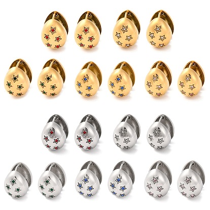 304 серьги-кольца из нержавеющей стали с прозрачным кубическим цирконием для женщин, слеза со звездой