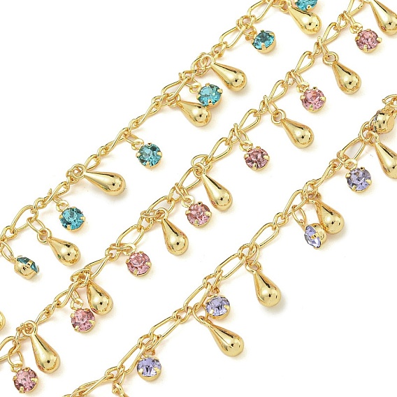 Цепи латуни, со стеклянными ссылками, без кадмия, без никеля и без свинца, слеза, реальный 18 k позолоченный, пайки, с катушкой