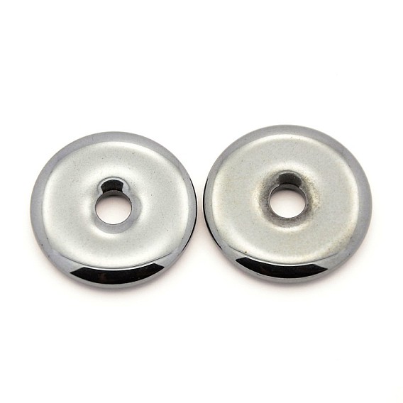 Non-magnetic Synthetic Hematite Pendants, Grade AA, Donut/Pi Disc, 25x4mm, Hole: 5mm