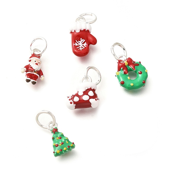 Рождественская тематика латунные эмалевые подвески, с целью перехода в кольце, стойки покрытие, без свинца и без кадмия, платина