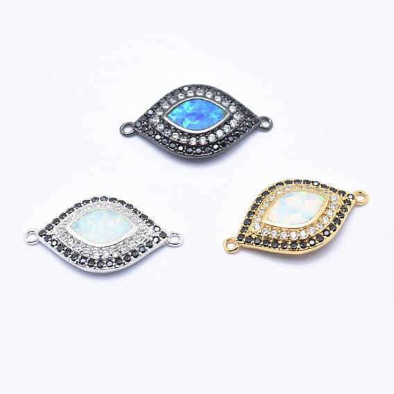 Brass Micro Pave Cubic Zirconia Links, with Synthetic Opal, Eye