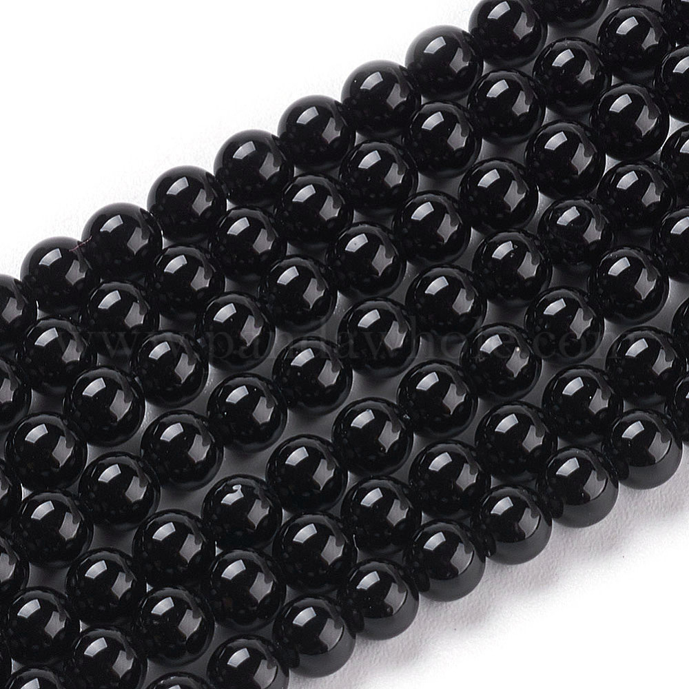 Natural 8mm 3 STRAND Black Agate Beads Necklace