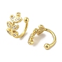 Rack Plating Brass Micro Pave Cubic Zirconia Clip-on Earrings, Long-Lasting Plated, Lead Free & Cadmium Free, Leaf