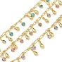 Цепи латуни, со стеклянными ссылками, без кадмия, без никеля и без свинца, слеза, реальный 18 k позолоченный, пайки, с катушкой